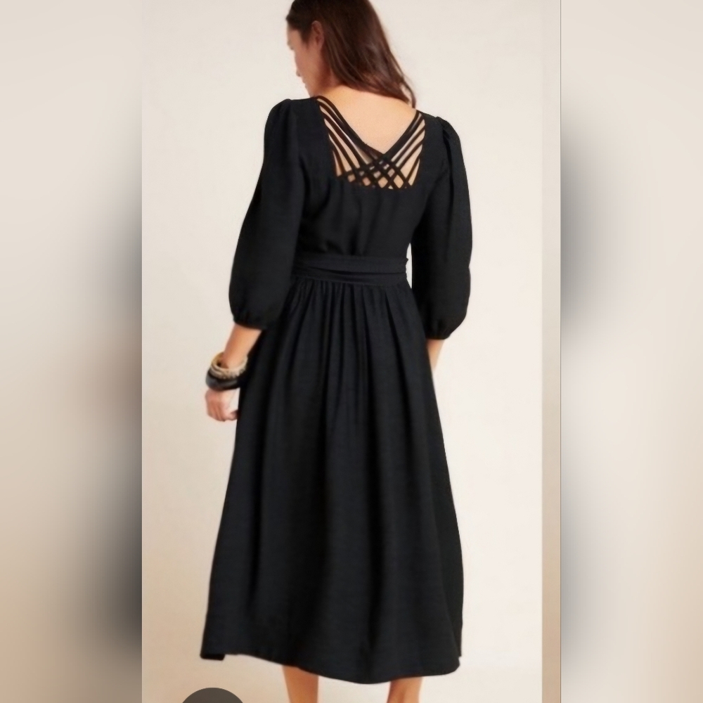 The Odells Anthro Hyacinth‎ Poet Core Peasant Elegant Dark Gray Midi Dress Sz S